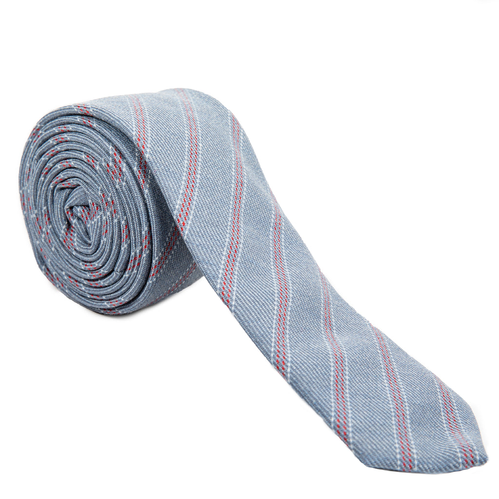 light blue and red stripe Italian wool necktie Mill City Fineries