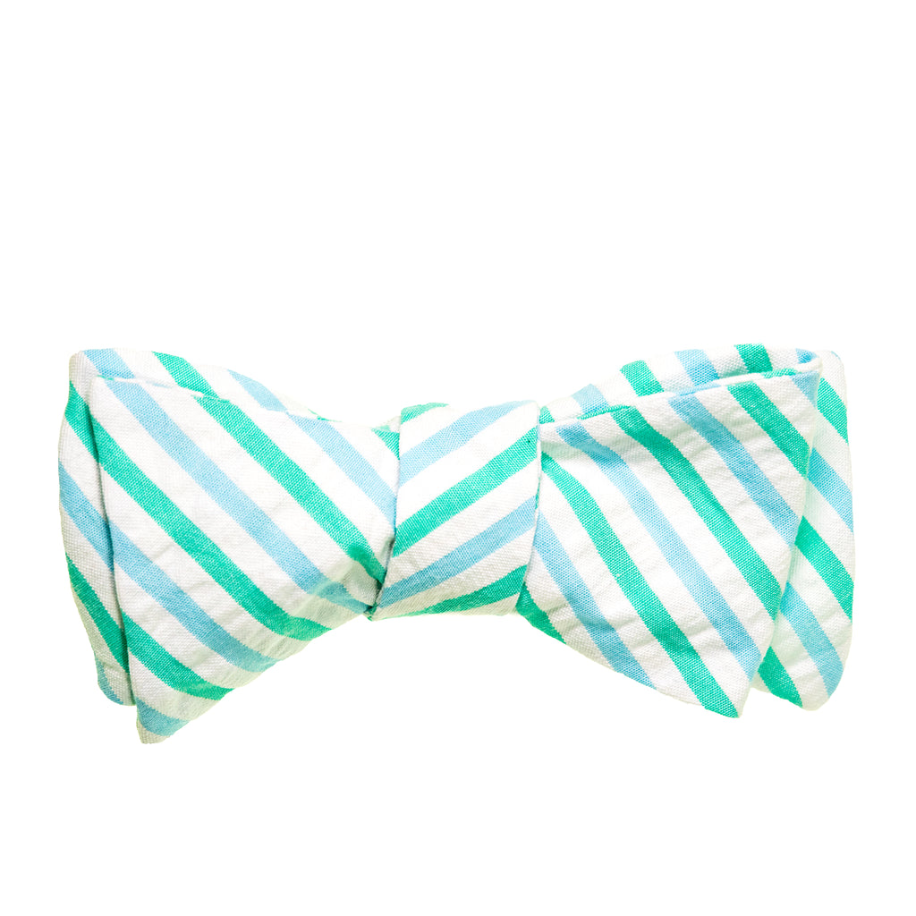 Mint Stripe Seersucker Bow Tie