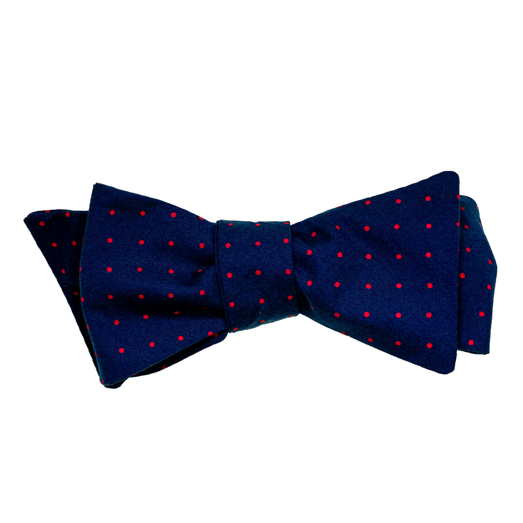Navy & Red Pindot Bow Tie