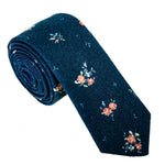 Japanese Floral Print on Navy Necktie