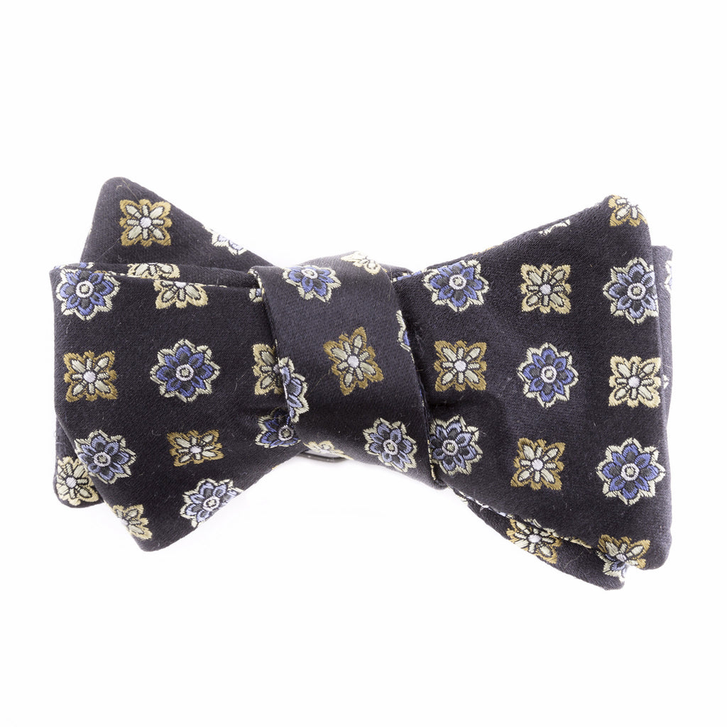 Blue and Yellow Floral Silk Bow Tie