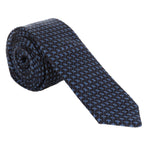 navy necktie with small light blue plus sign repeating pattern