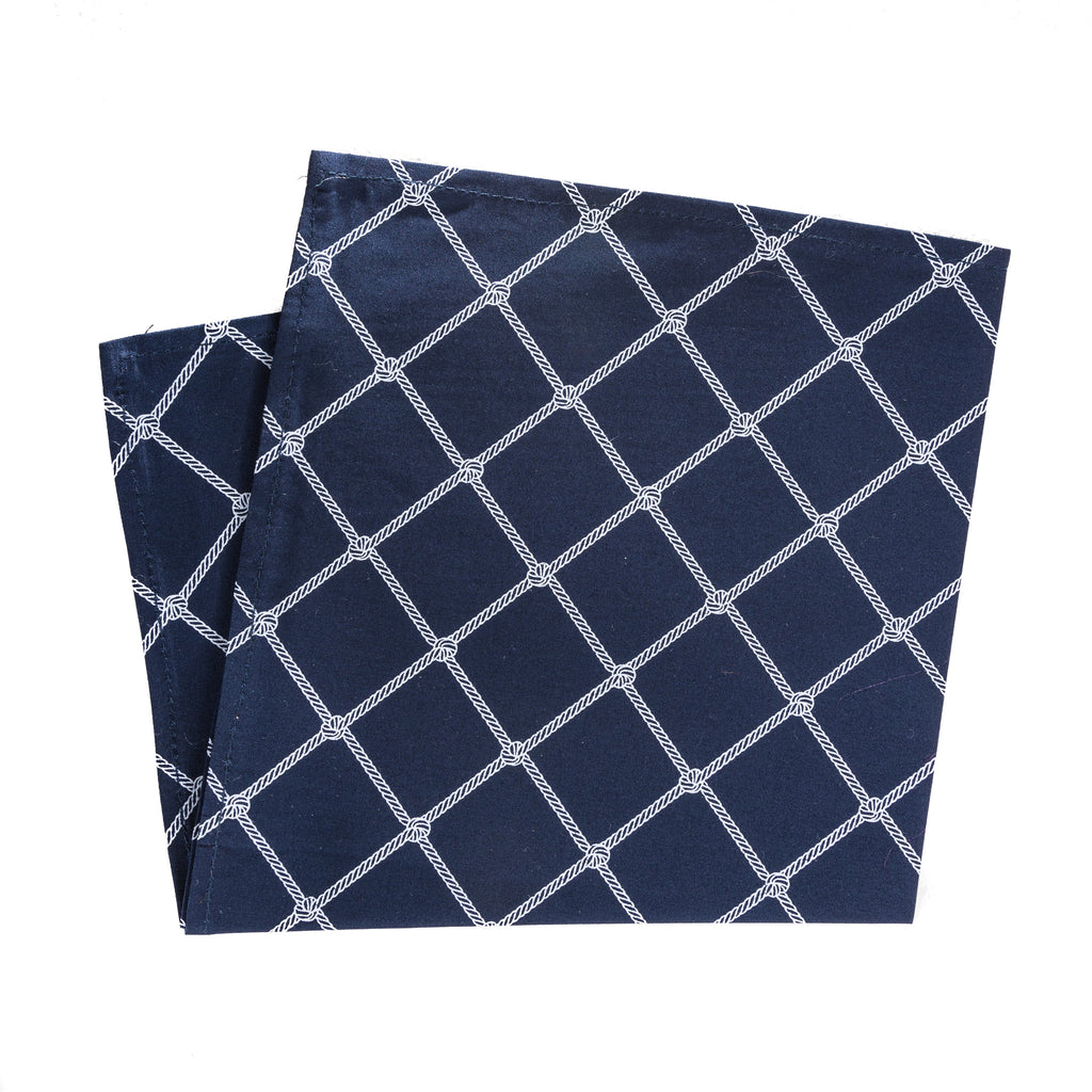 White rope windowpane pattern on navy blue pocket square