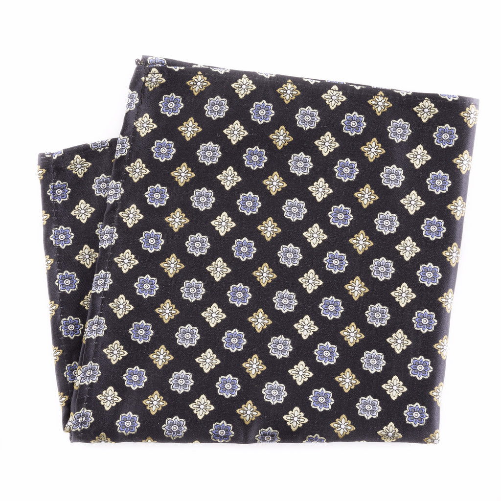 Blue and Yellow Floral Silk Pocket Square